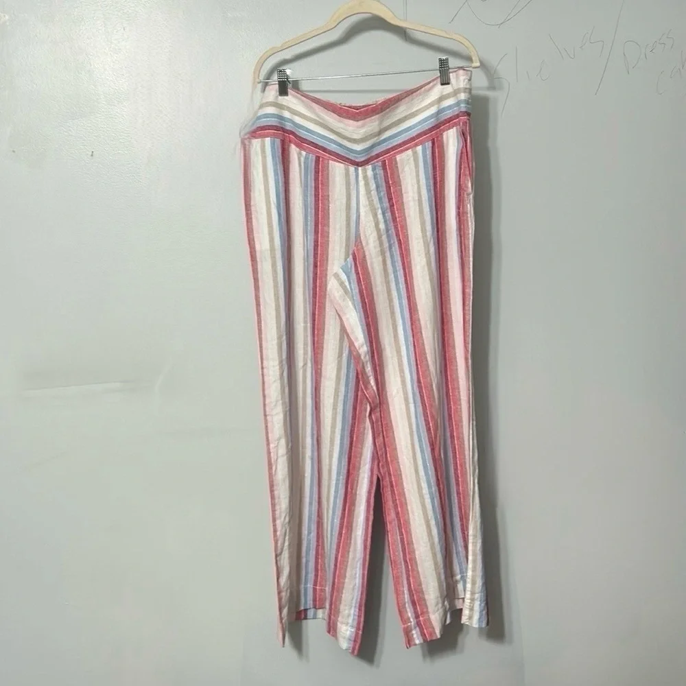 C Est 1946 Striped Linen Blend Wide Leg Pants XL Coastal Summer Resort - Picture 2 of 7